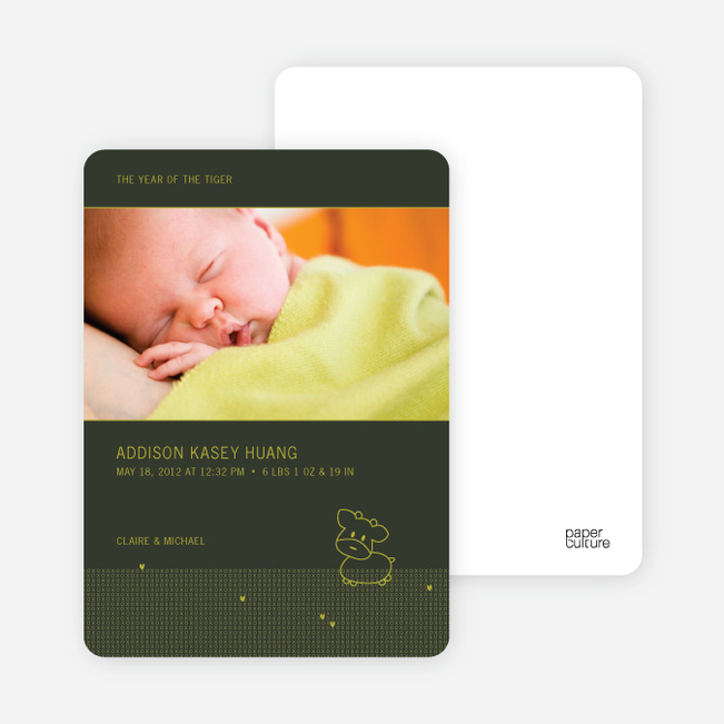 Year of the Ox Modern Baby Announcement - Army Green