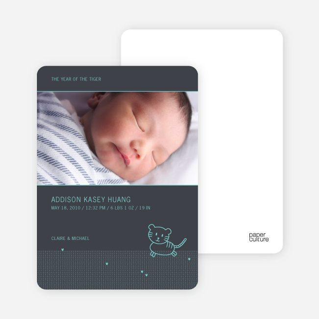 Year of the Tiger Photo Birth Announcements - Turquoise