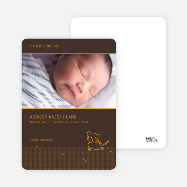 Year of the Tiger Photo Birth Announcements - Cantaloup