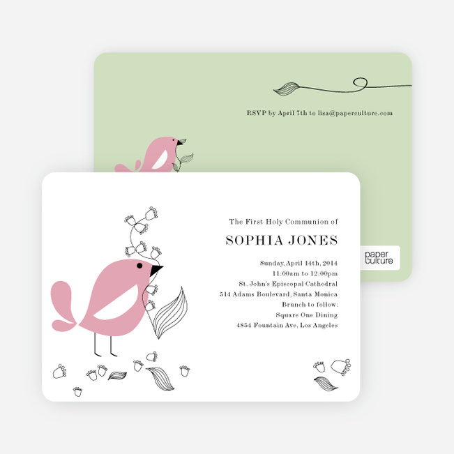 Holy Communion Bird Invitations - Pink