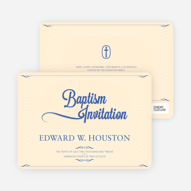 Sun Rays Baptism Invitations - Blue