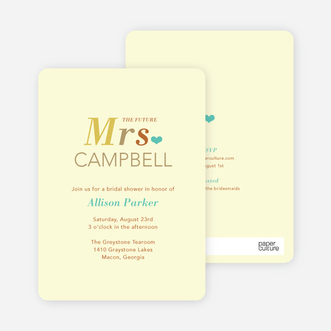 The Future Mrs. Bridal Shower Invitations - Yellow