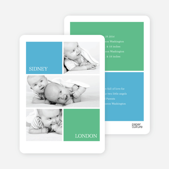 Twin Photos Birth Announcements - Blue