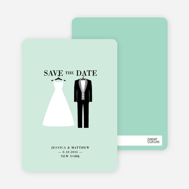 Wedding Dress and Tuxedo Save the Date Cards - Green