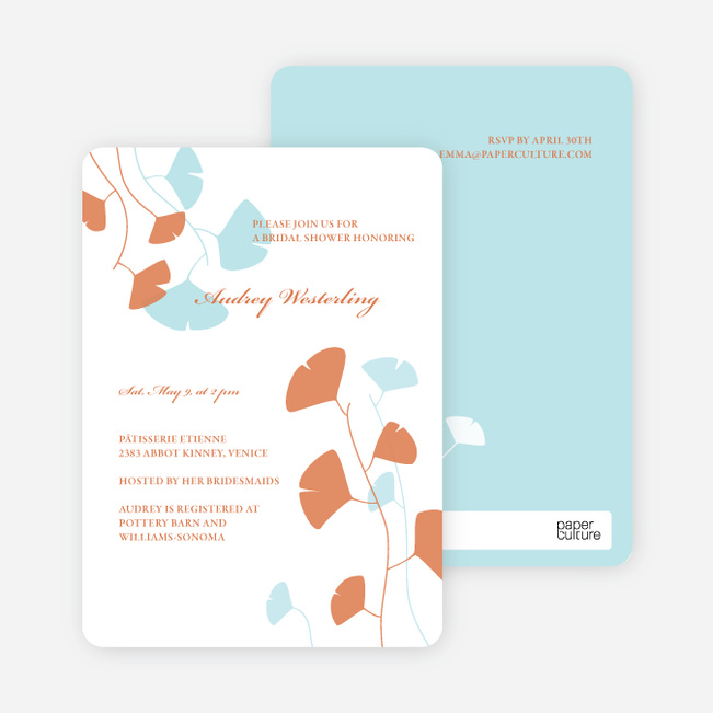 Bridal Shower Invitations: Leaves - Aqua