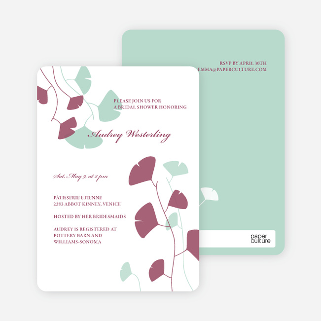 Bridal Shower Invitations: Leaves - Mint Green