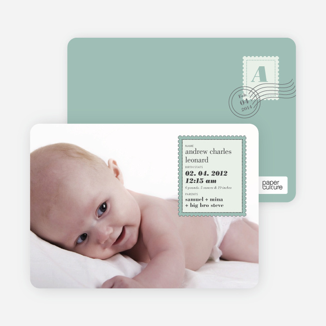 Neither Rain Nor Sleet Nor Snow Nor Hail Baby Announcements - Sage