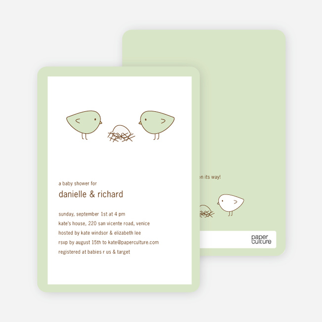 Nesting Birds Baby Shower Invitation - Misty Green
