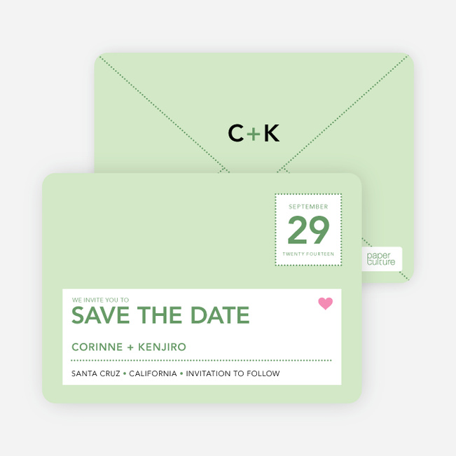 Postcard Inspired Save the Date Cards - Pale Celery