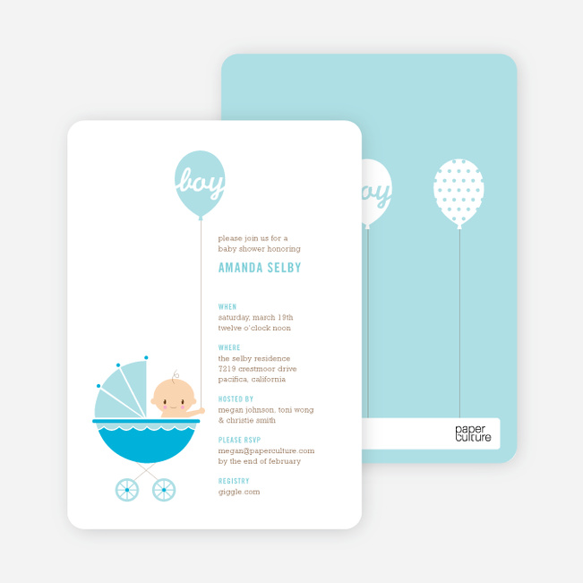 Stroller Peek-A-Boo Baby Shower Invitations - High Sky Blue