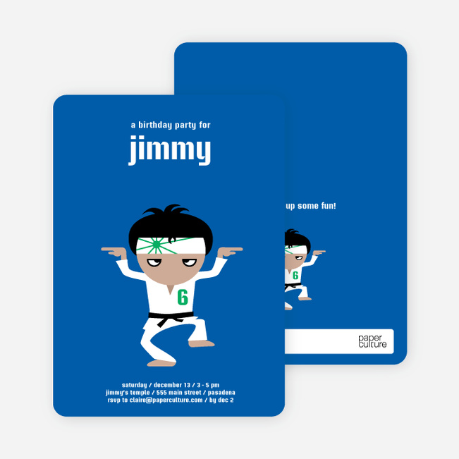 Wax on Wax Off Karate Birthday Invitations - Blue Ninja