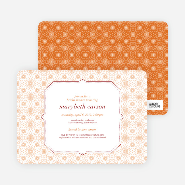 Spirograph Flower Bridal Shower Invitations - Orange
