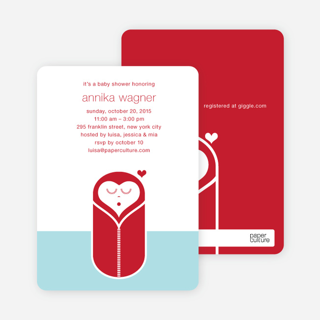 Modern Swaddle Baby Shower Invitations - Crimson