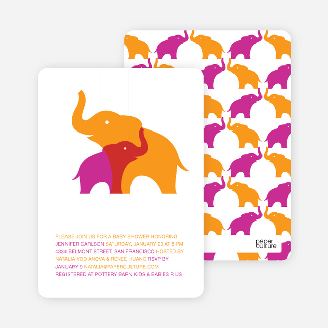 Momma and Baby Elephant Baby Shower Invitation - Orange