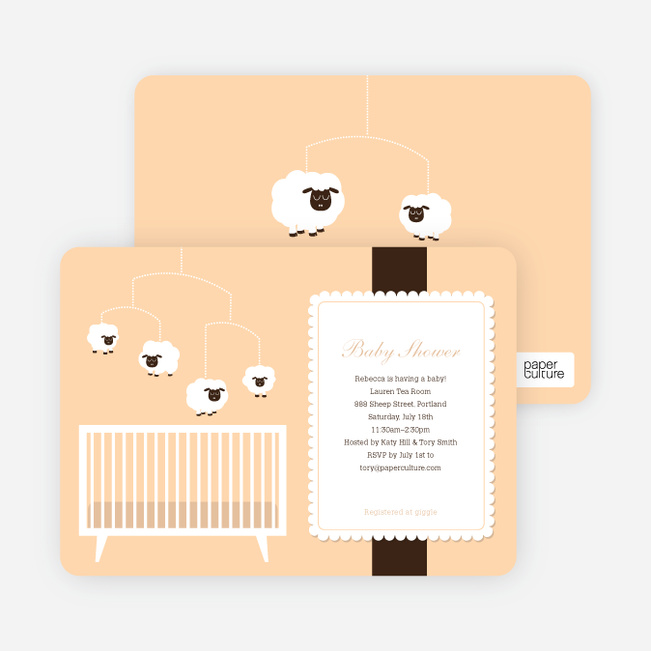 Sheep Mobile Baby Shower Invitations - Peach Pal