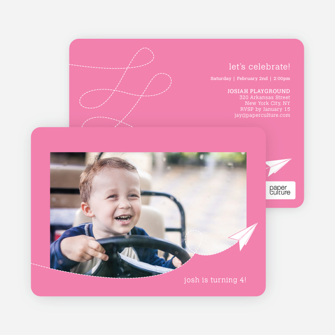 Paper Airplane Birthday Party Invitations - Pink