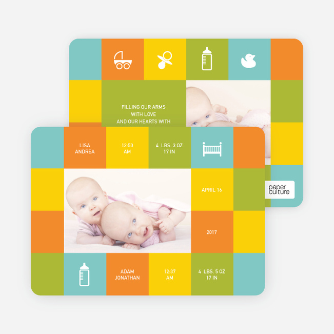 Double Trouble Twin Photo Birth Announcements - Pumpkin