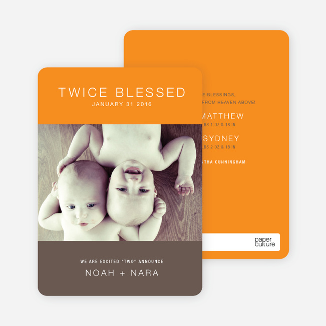 Twice Blessed Twin Announcements - Cantaloup