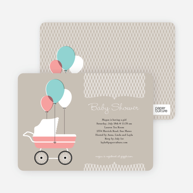 Vintage Stroller Baby Shower Invitations - Grey Gravey