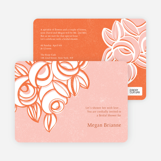 Vintage Flower Bouquet Bridal Shower Invitations - Orange