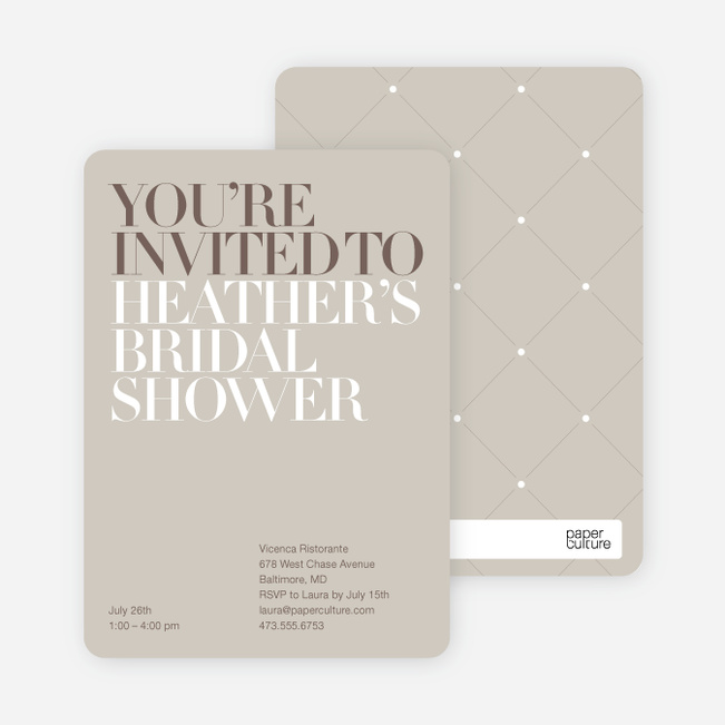 Bold Letters Bridal Shower Invitations - Sand