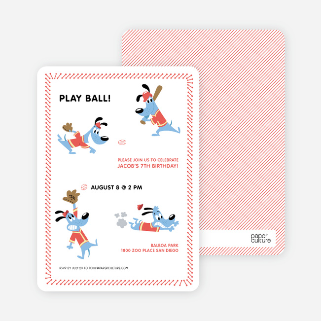 Babe Woof: Baseball Themed Party Invitations - Persimmon