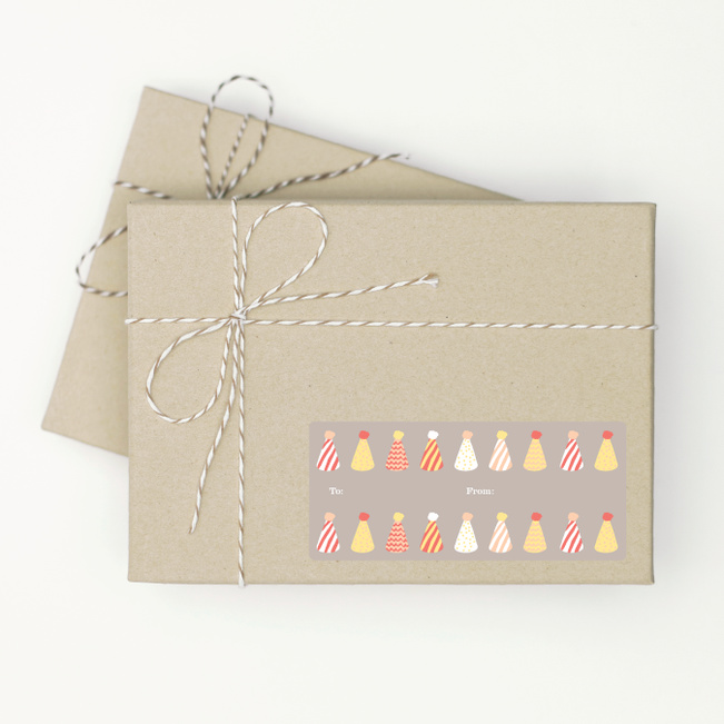 Birthday Hat Gift Tag Stickers - Orange
