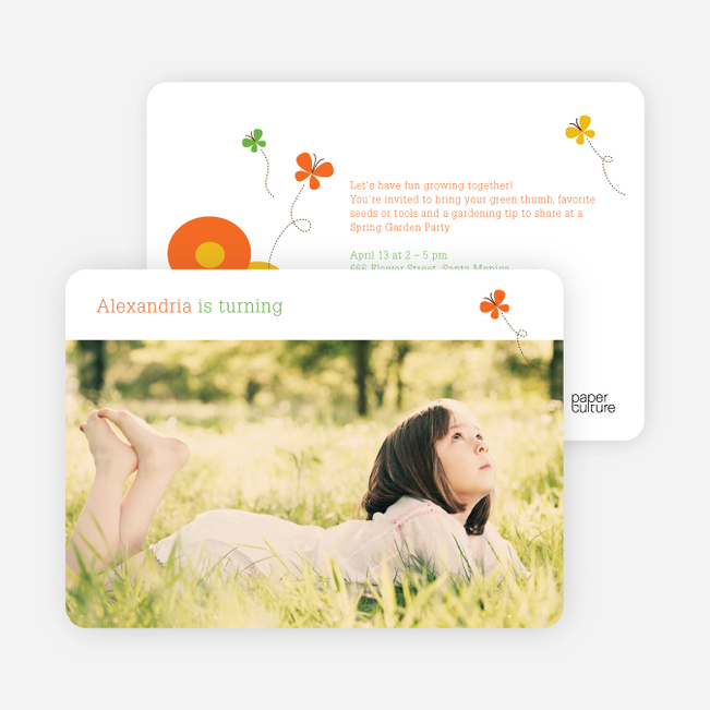 Butterflies and Flowers Modern Birthday Invitation - Orange