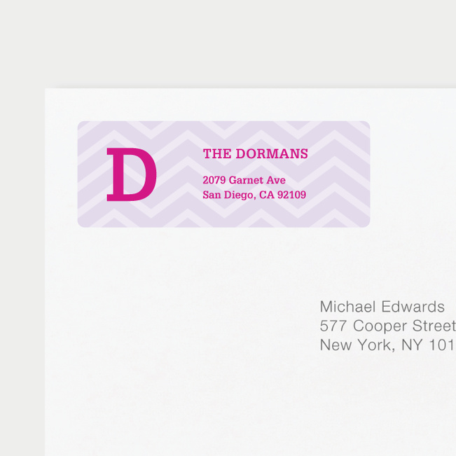 Chevron Pattern Return Address Labels - Purple