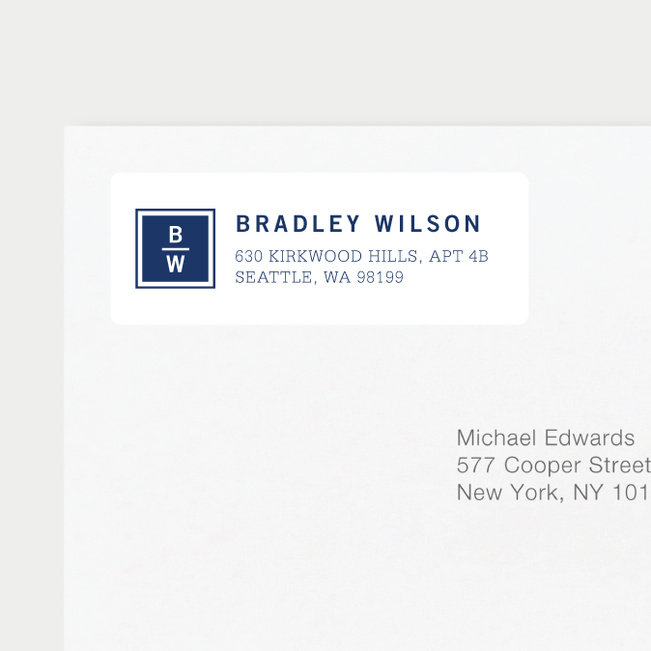 Classy Stacked Initial Return Address Labels - Blue