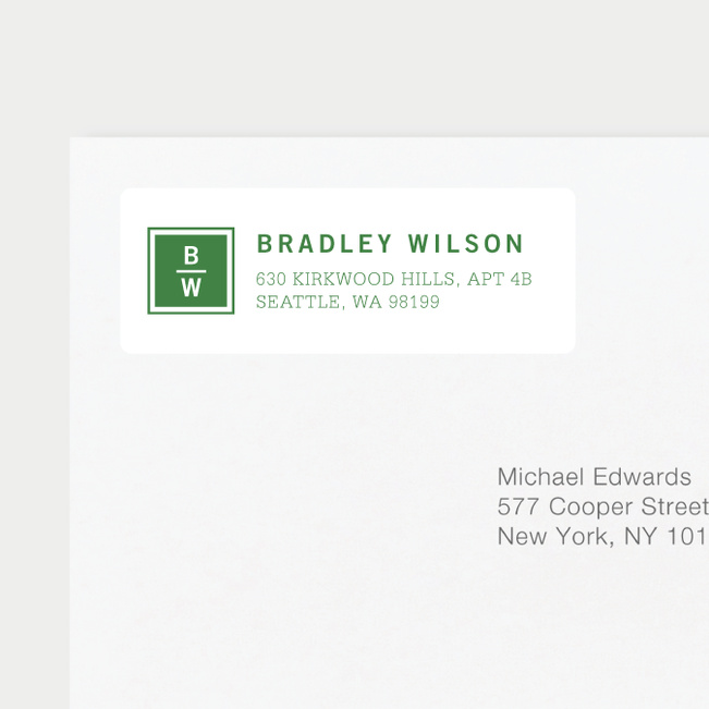 Classy Stacked Initial Return Address Labels - Green