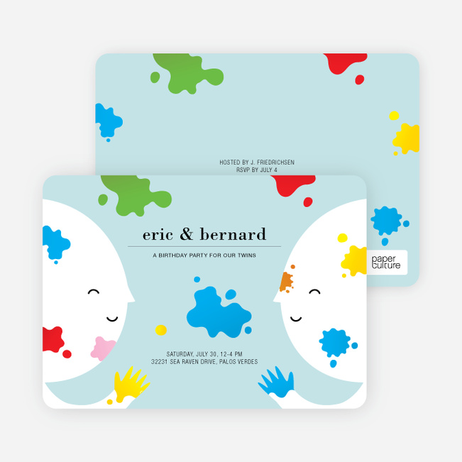 Color Me Birthday Kids Birthday Invitations - Blue Paint