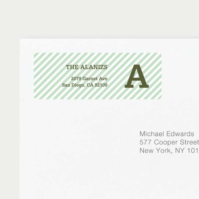 Diagonal Stripes Address Labels - Green