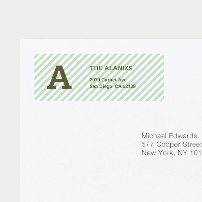 Diagonal Stripes Address Labels - Green