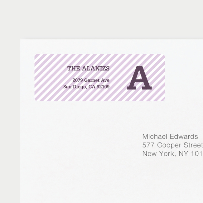 Diagonal Stripes Address Labels - Purple
