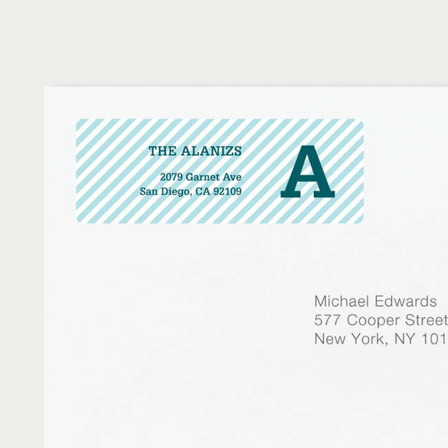 Diagonal Stripes Address Labels - Blue
