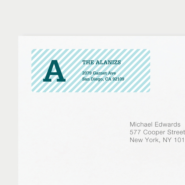 Diagonal Stripes Address Labels - Blue