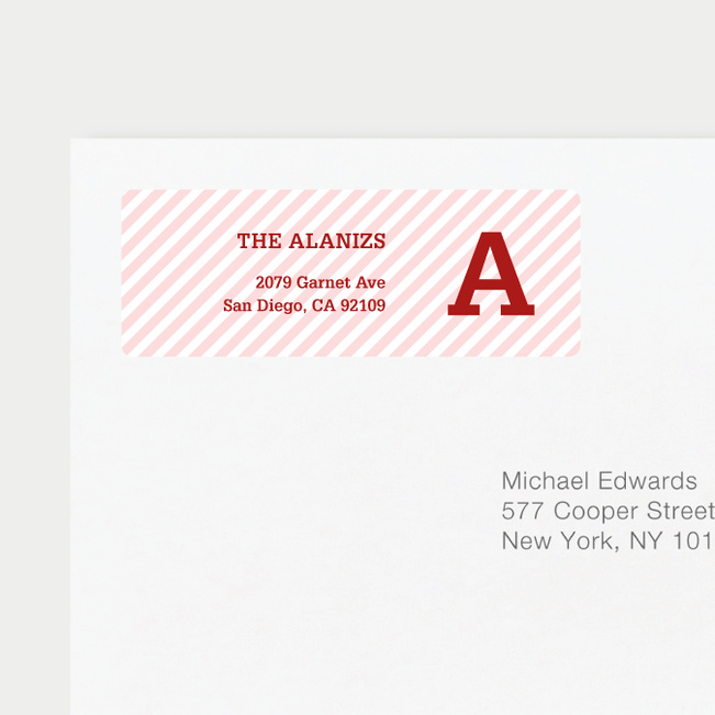 Diagonal Stripes Address Labels - Red