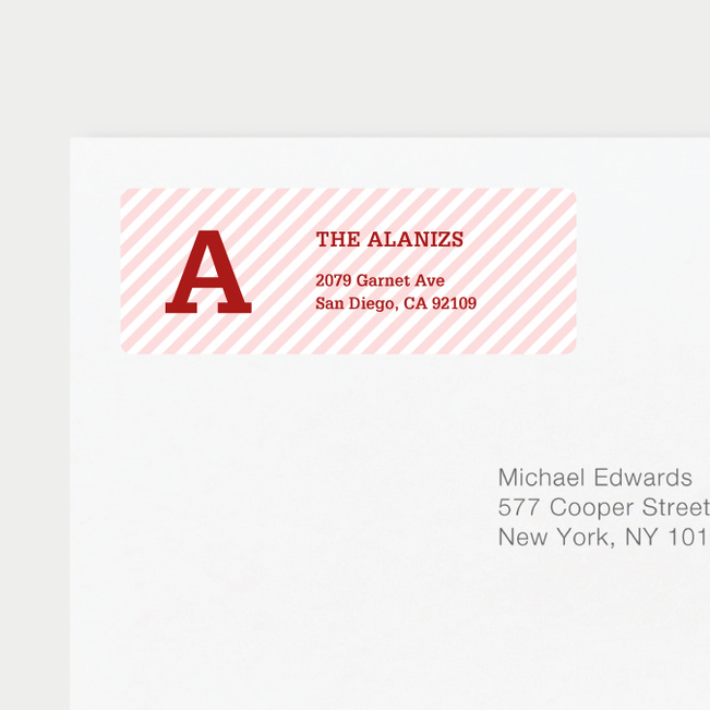 Diagonal Stripes Address Labels - Red