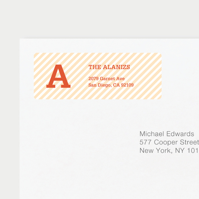 Diagonal Stripes Address Labels - Orange