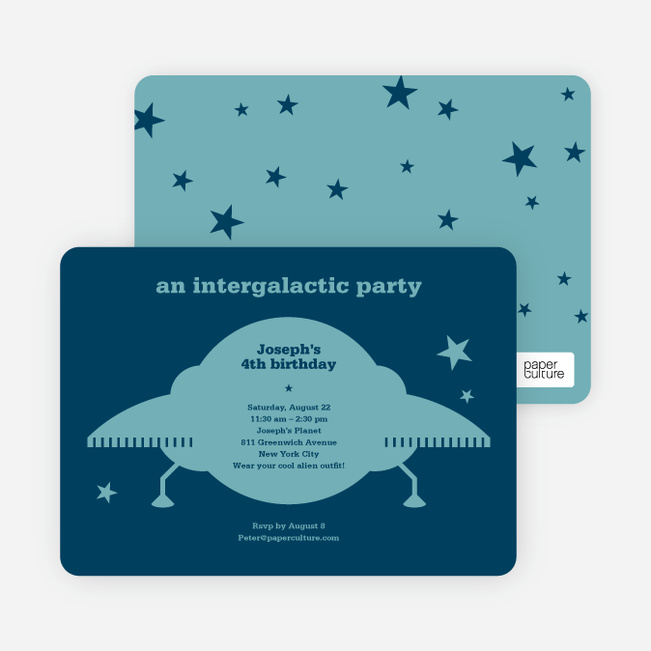 Galaxy Spaceship Modern Birthday Invitation - Peacock Blue