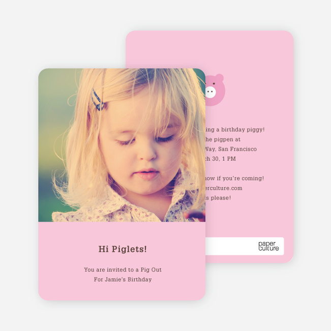 Little Piggy Modern Birthday Party Invitation - Piglet Pink