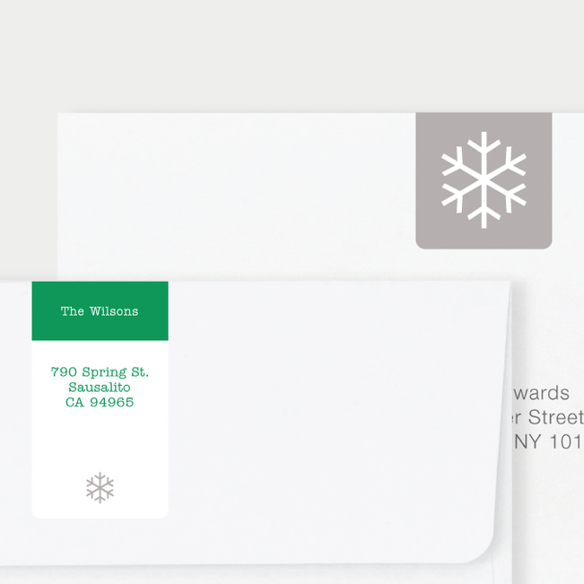Snowflake Square Return Address Stickers - Green