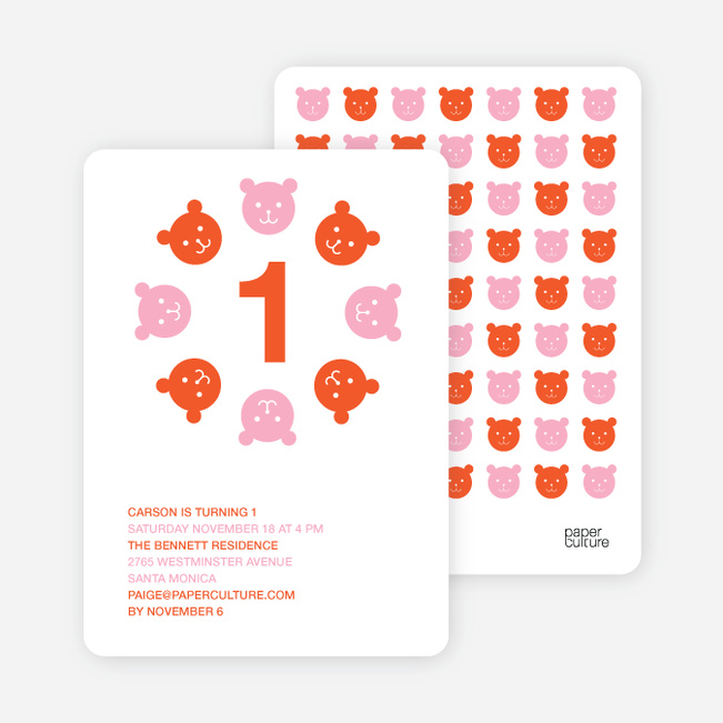 Teddy Bear Kaleidoscope Birthday Invite - Red Orange