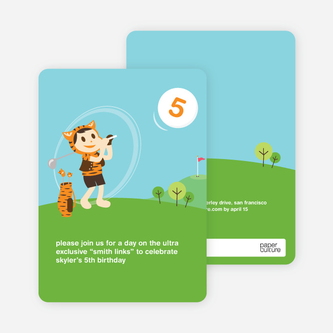 Tiger Golf Birthday Party Invitations - Pumpkin Orange