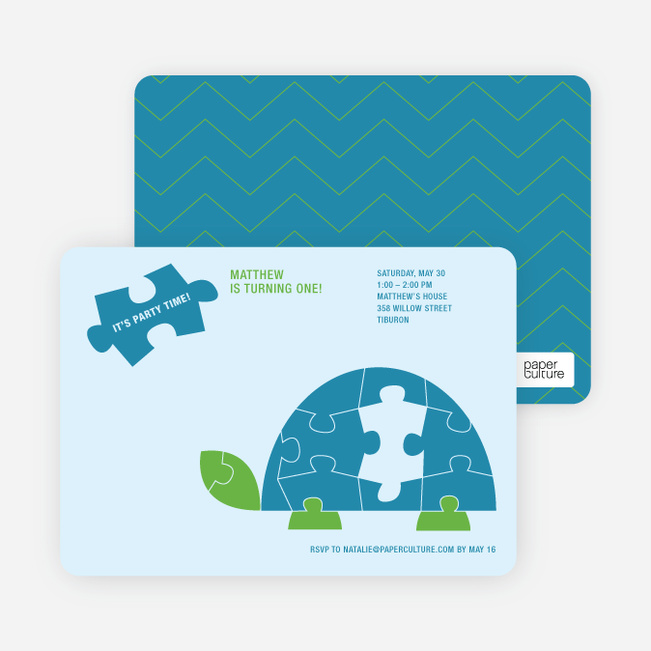 Turtle 1st Birthday Invitation - Peacock Blue