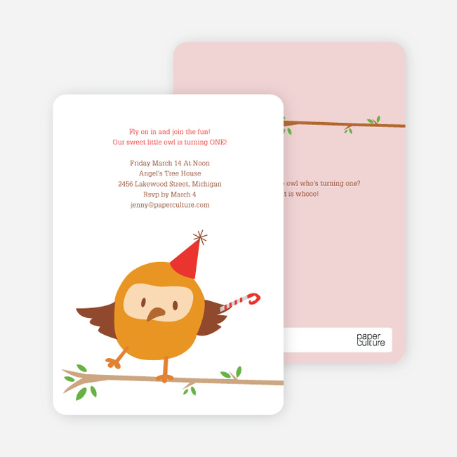 Whoo Yeah, Dancing Owl Birthday Party Invitations - Strawberry Cream