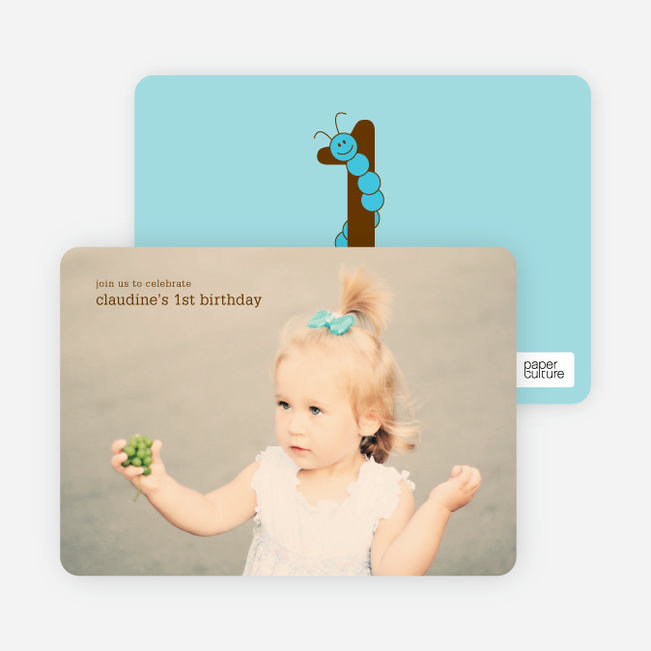 Worm Modern 1st Birthday Invitation - Light Blue