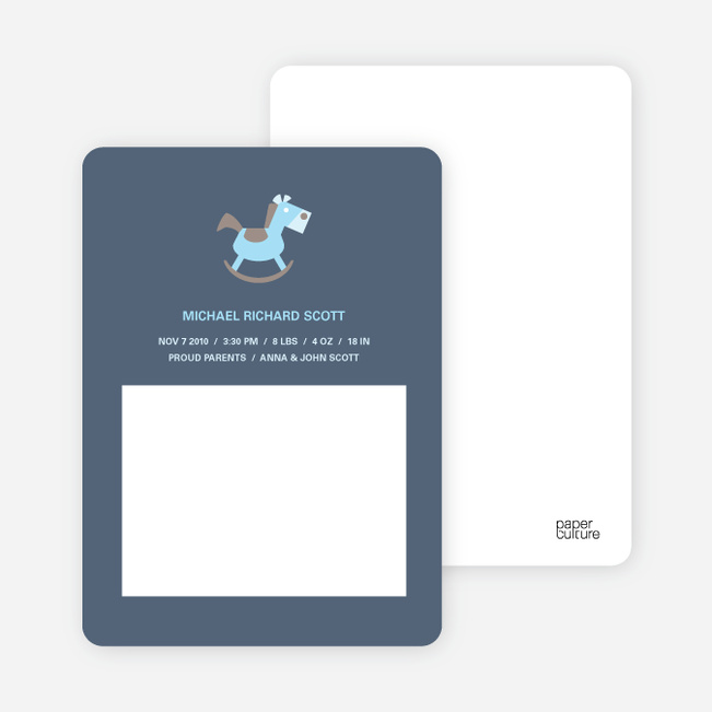 Rocking Horse Baby Announcement - Greyish Blue