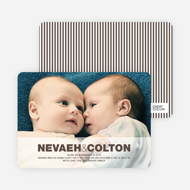 Cradle Talk Twin Photo Birth Announcements - Espresso